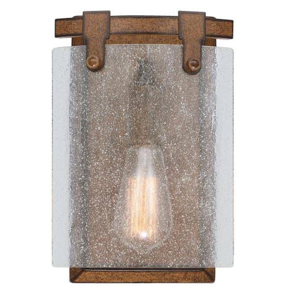 1 Light Barnwood Clear Seeded Glass Shade Wall Light Fixture 2