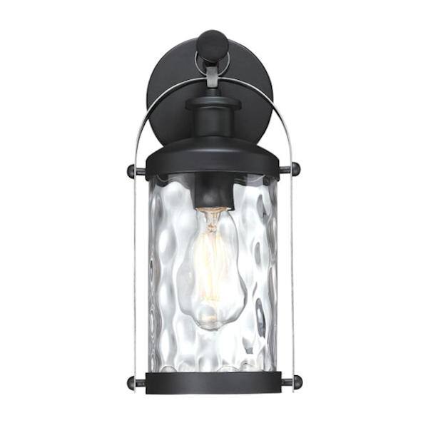 1 Light Matte Black and Antique Pewter Clear Water Glass Outdoor Wall Fixture 2