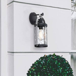 1 Light Matte Black and Antique Pewter Clear Water Glass Outdoor Wall Fixture 3