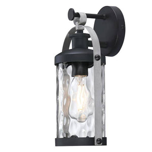 1 Light Matte Black and Antique Pewter Clear Water Glass Outdoor Wall Fixture 1
