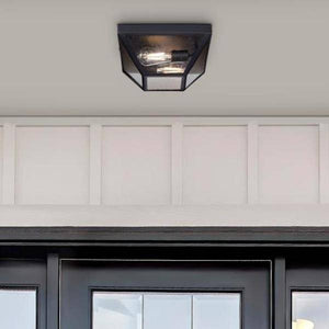 2 Light Textured Black Outdoor Flush Light Fixture 4
