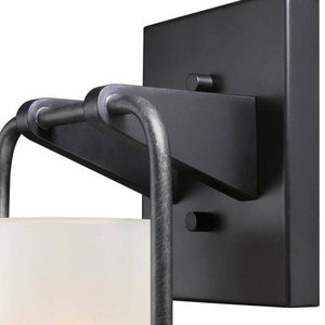 1 Light Matte Black and Distressed Aluminum with Frosted Glass Outdoor Wall Fixture 3
