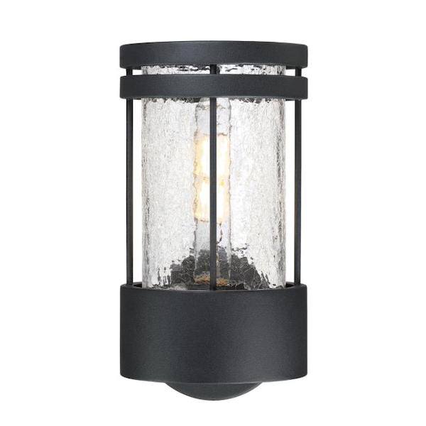 1 Light Textured Black with Crackle Glass Outdoor Wall Fixture 2
