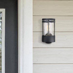 1 Light Textured Black with Crackle Glass Outdoor Wall Fixture 4