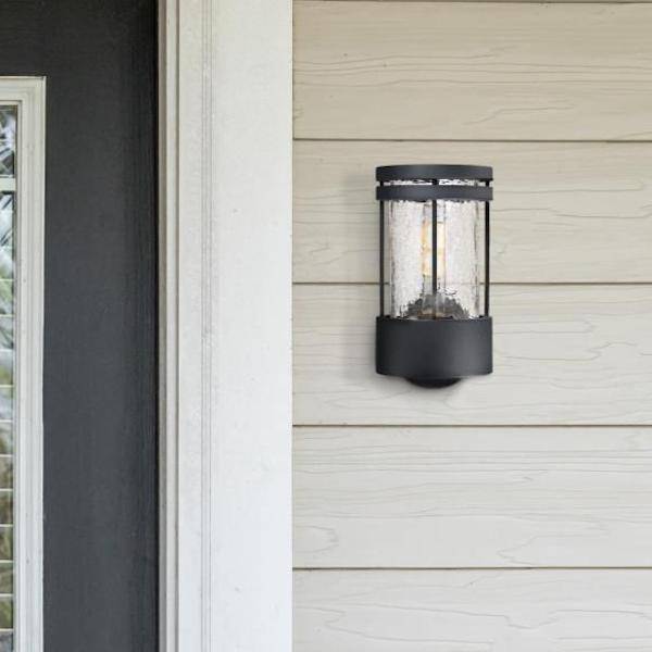 1 Light Textured Black with Crackle Glass Outdoor Wall Fixture 4