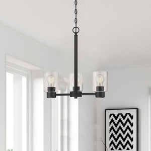 3 Light Matte Black with Clear Glass Chandelier Light Fixture 3