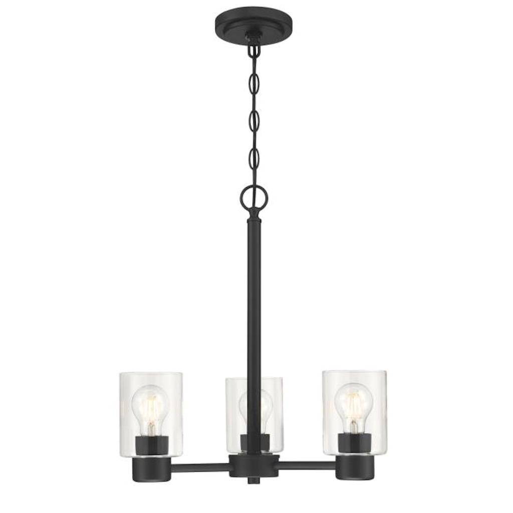 3 Light Matte Black with Clear Glass Chandelier Light Fixture 1