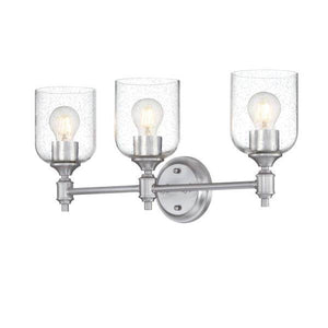 3 Light Brushed Nickel  with Clear Seeded Glass Shades Wall Light Fixture 2