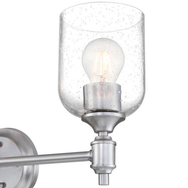 3 Light Brushed Nickel  with Clear Seeded Glass Shades Wall Light Fixture 3