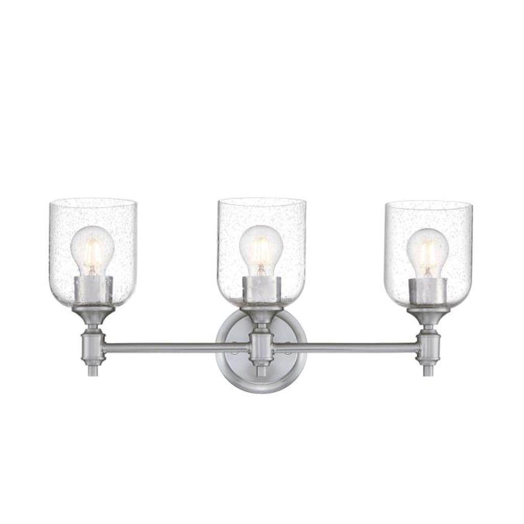 3 Light Brushed Nickel  with Clear Seeded Glass Shades Wall Light Fixture 1