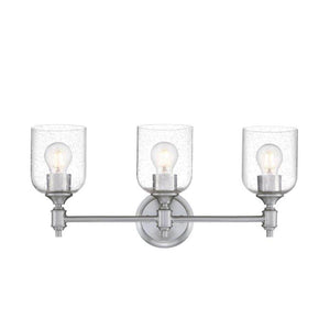 3 Light Brushed Nickel  with Clear Seeded Glass Shades Wall Light Fixture 1