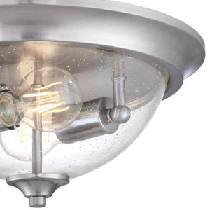 2 Light 13" Round Brushed Nickel and Clear Seeded Glass Shade Ceiling Light Fixture 2