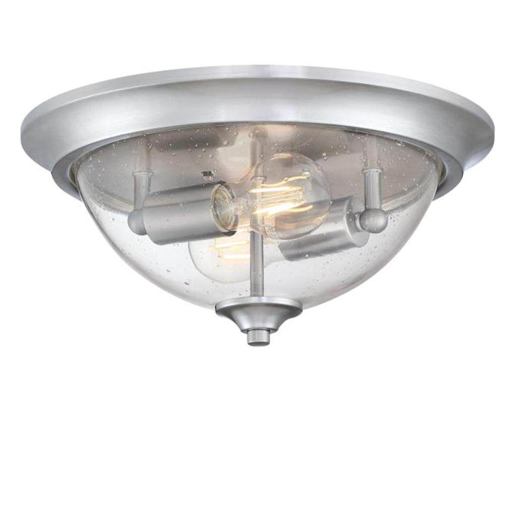 2 Light 13" Round Brushed Nickel and Clear Seeded Glass Shade Ceiling Light Fixture 1