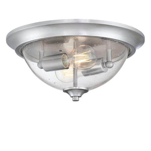 2 Light 13" Round Brushed Nickel and Clear Seeded Glass Shade Ceiling Light Fixture 1