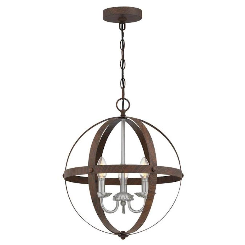 3 Light Walnut Finish with Brushed Nickel Accents Chandelier Light Fixture 1