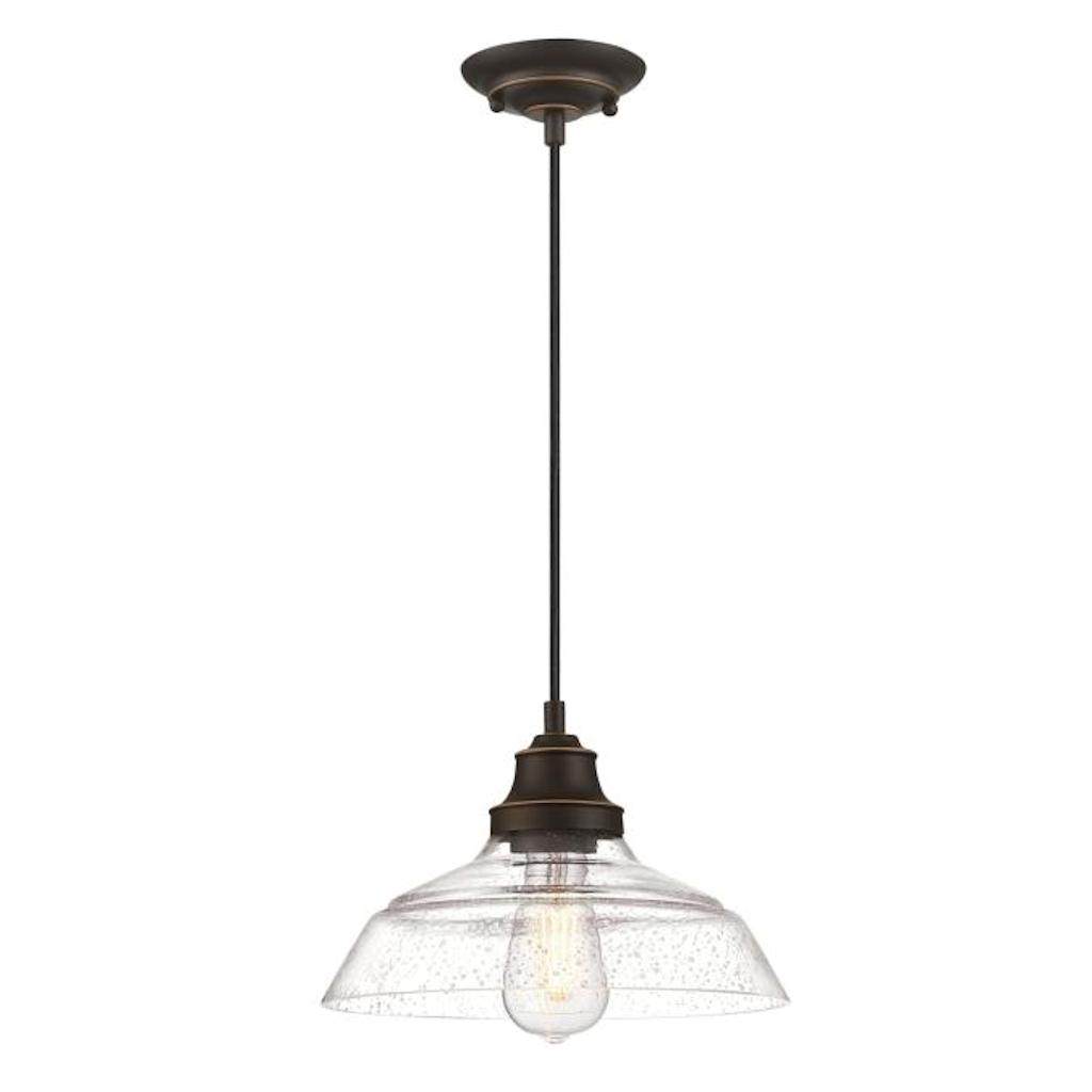1 Light Oil Rubbed Bronze with Clear Seeded Glass Pendant 1