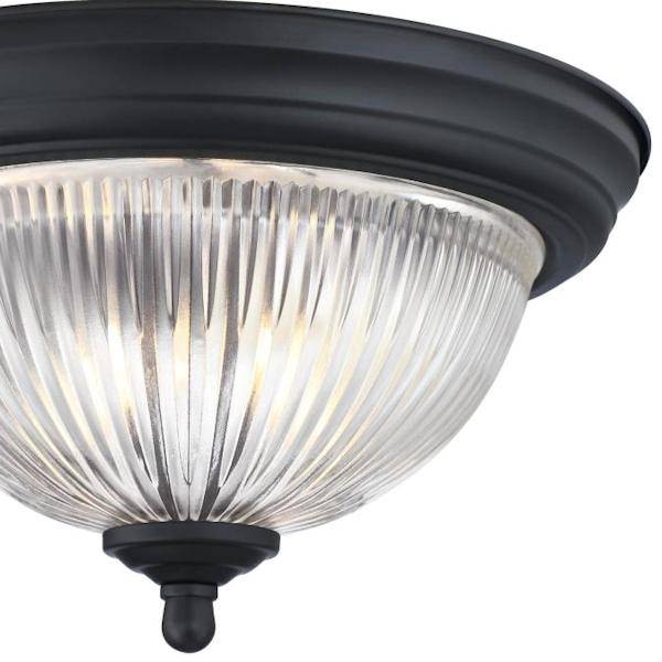 1 Light 11" Round Matte Black Crystal Ribbed Glass Shade Ceiling Light Fixture 2