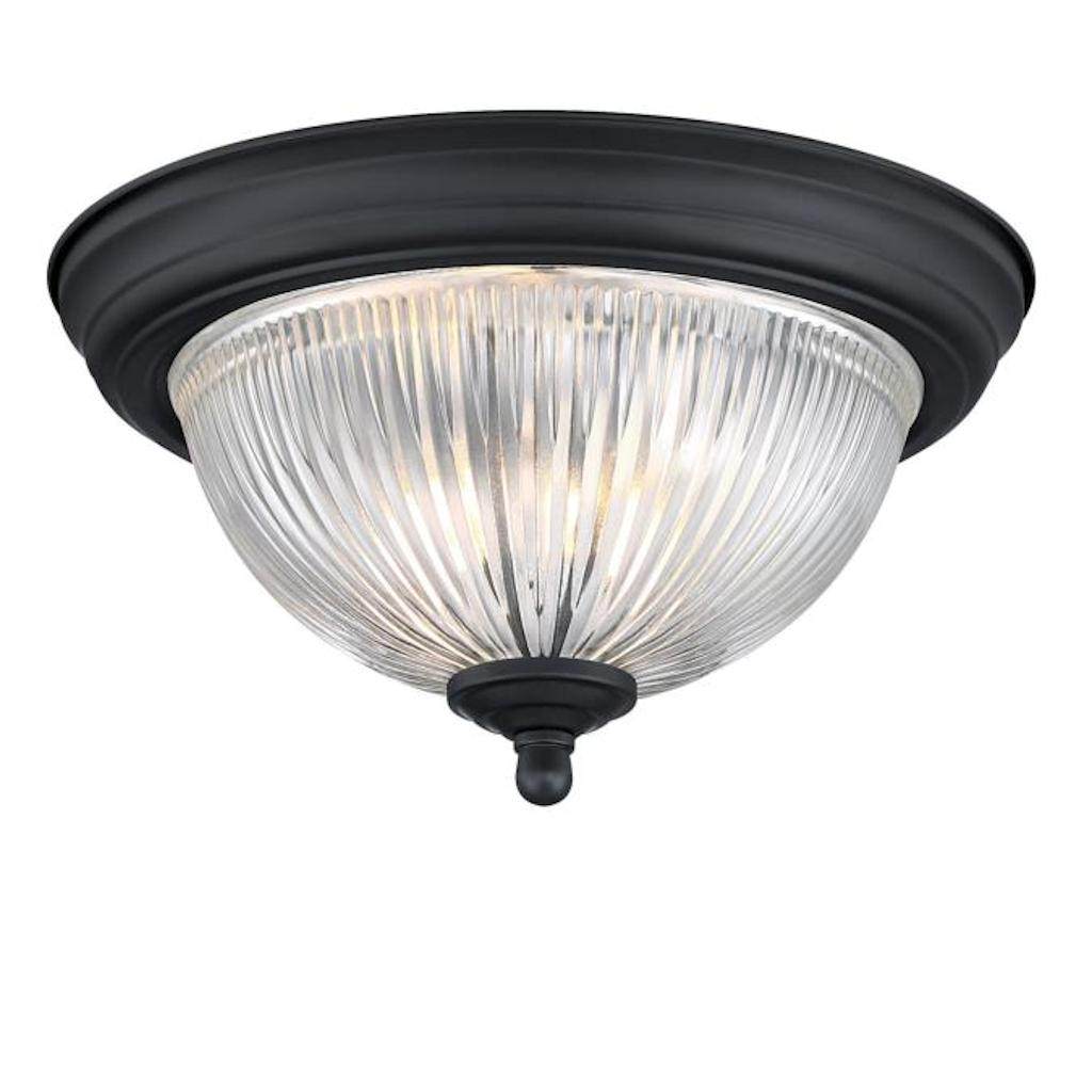 1 Light 11" Round Matte Black Crystal Ribbed Glass Shade Ceiling Light Fixture 1