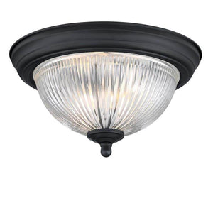 1 Light 11" Round Matte Black Crystal Ribbed Glass Shade Ceiling Light Fixture 1