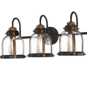 3 Light Oil Rubbed Bronze with Barnwood Accents Clear Seeded Glass Indoor Wall Fixture 2