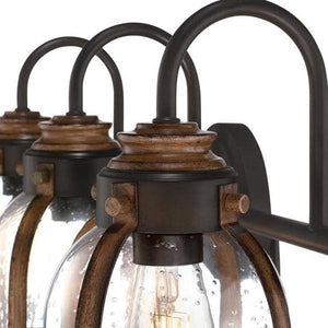 3 Light Oil Rubbed Bronze with Barnwood Accents Clear Seeded Glass Indoor Wall Fixture 3