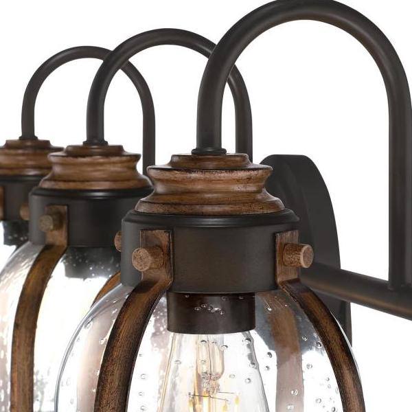 3 Light Oil Rubbed Bronze with Barnwood Accents Clear Seeded Glass Indoor Wall Fixture 3