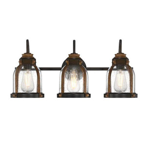 3 Light Oil Rubbed Bronze with Barnwood Accents Clear Seeded Glass Indoor Wall Fixture 1