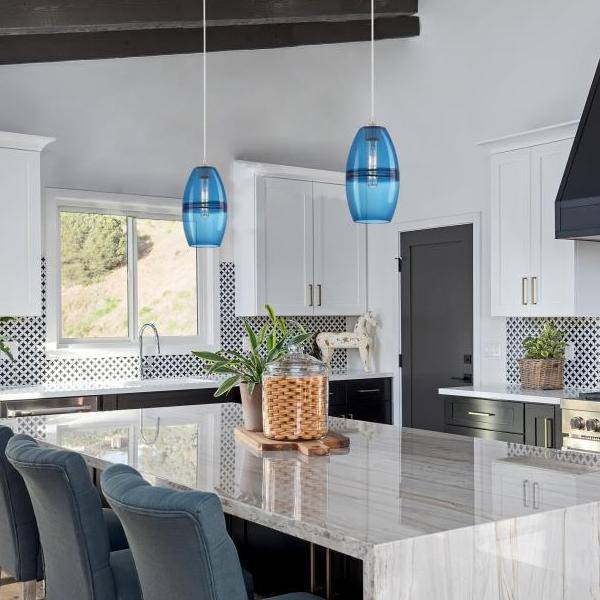 1 Light Brushed Nickel with Sapphire Glass Mini Pendant Ceiling Light Fixture 3