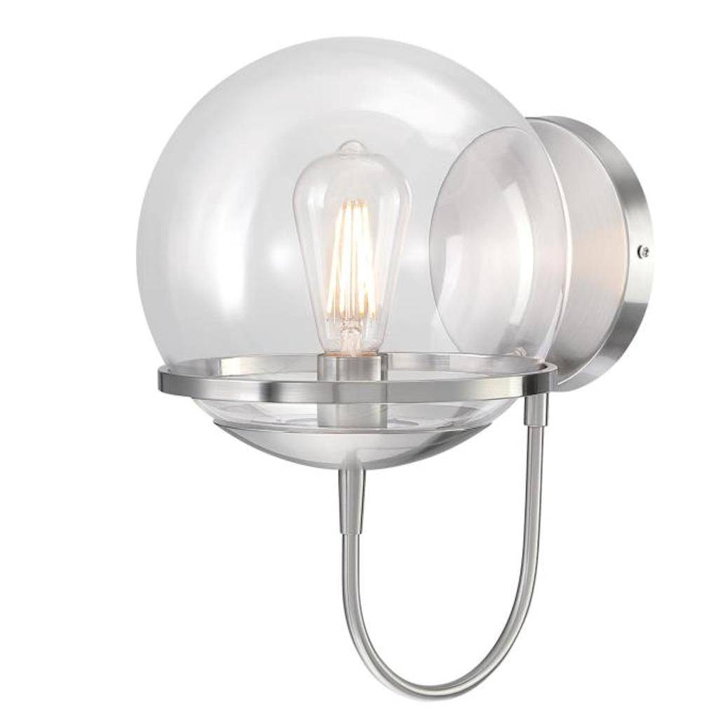 1 Light Brushed Nickel Clear Water Glass Shade Wall Light Fixture 1