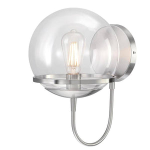 1 Light Brushed Nickel Clear Water Glass Shade Wall Light Fixture 1