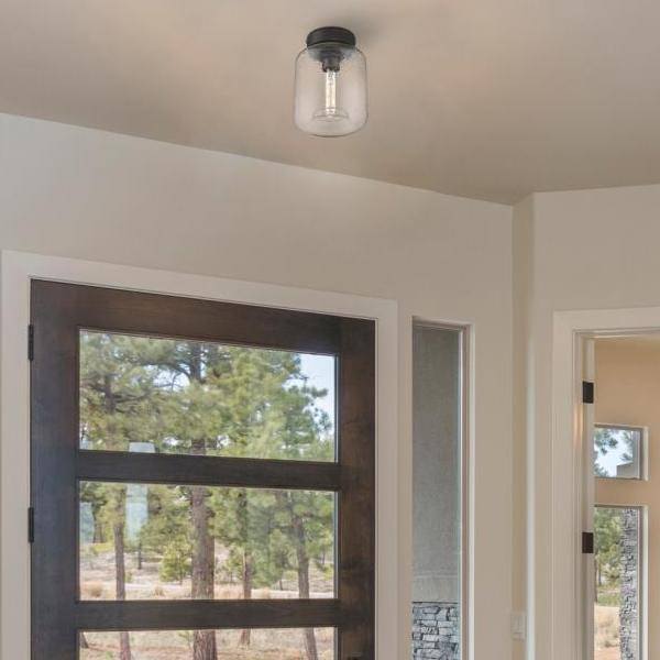 1 Light 8" Oil Rubbed Bronze with Clear Seeded Glass Semi-Flush Ceiling Light Fixture 4