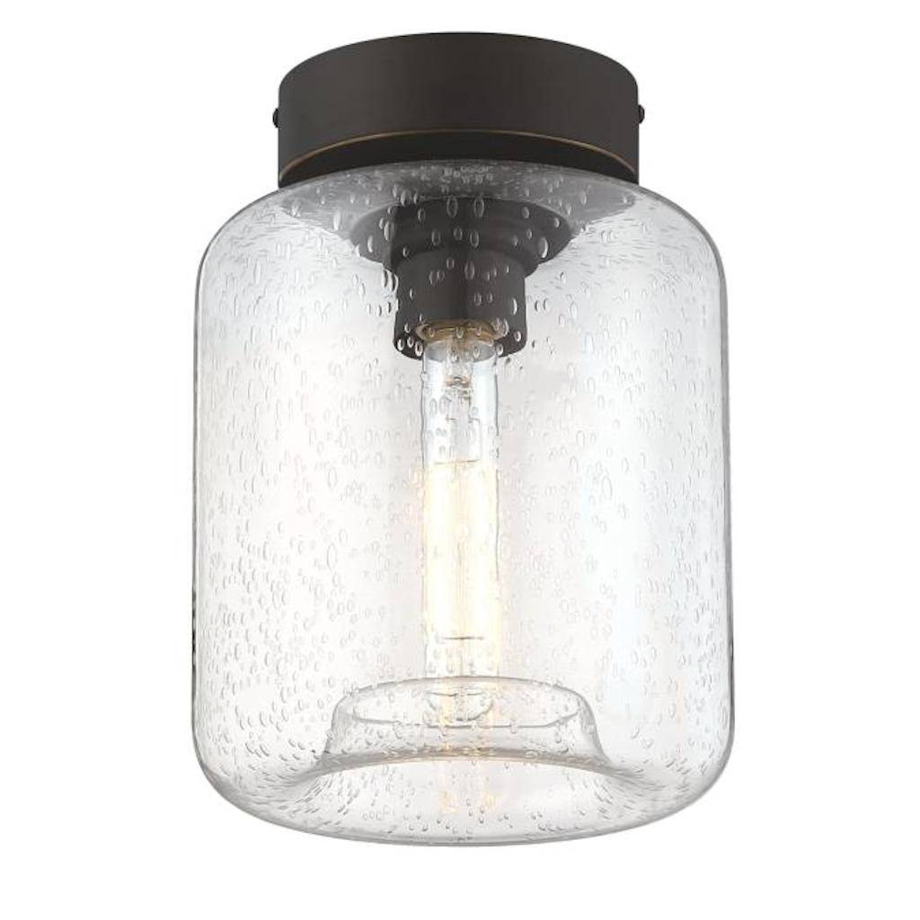 1 Light 8" Oil Rubbed Bronze with Clear Seeded Glass Semi-Flush Ceiling Light Fixture 1