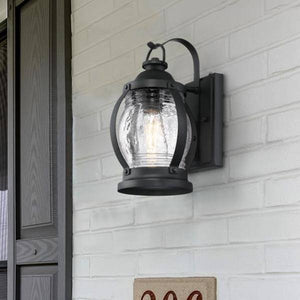 1 Light Textured Black Clear Crackle Glass Dusk to Dawn Outdoor Wall Fixture 3