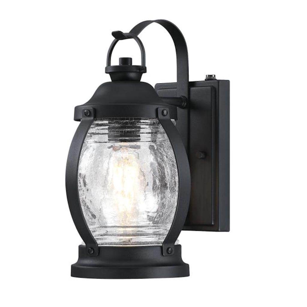 1 Light Textured Black Clear Crackle Glass Dusk to Dawn Outdoor Wall Fixture 1