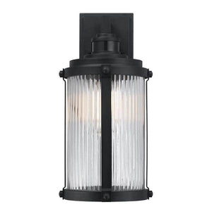 1 Lamp Textured Black Clear Ribbed Glass Motion Activated Outdoor Wall Light Fixture 2