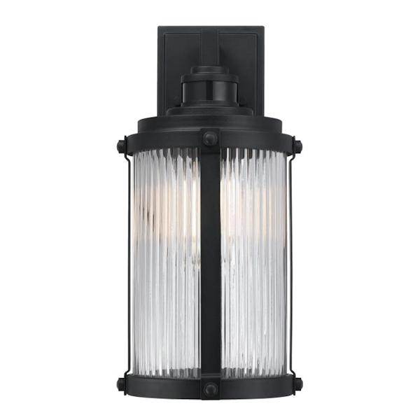 1 Lamp Textured Black Clear Ribbed Glass Motion Activated Outdoor Wall Light Fixture 2