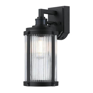 1 Lamp Textured Black Clear Ribbed Glass Motion Activated Outdoor Wall Light Fixture 1