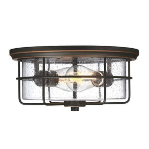 12.8"  2 Light Black/Bronze Clear Seeded Glass Flush Mount Light Fixture 2