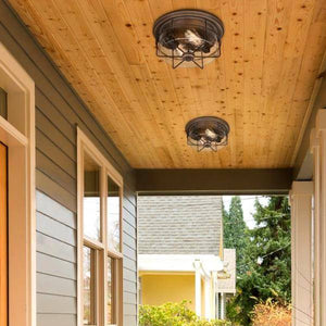 12.8"  2 Light Black/Bronze Clear Seeded Glass Flush Mount Light Fixture 3