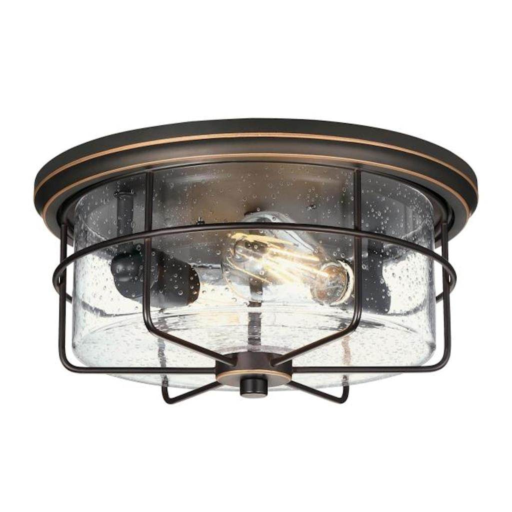 12.8"  2 Light Black/Bronze Clear Seeded Glass Flush Mount Light Fixture 1