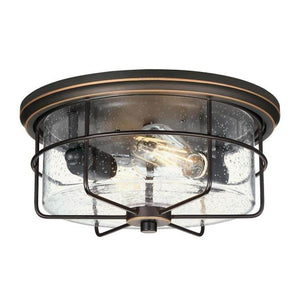 12.8"  2 Light Black/Bronze Clear Seeded Glass Flush Mount Light Fixture 1