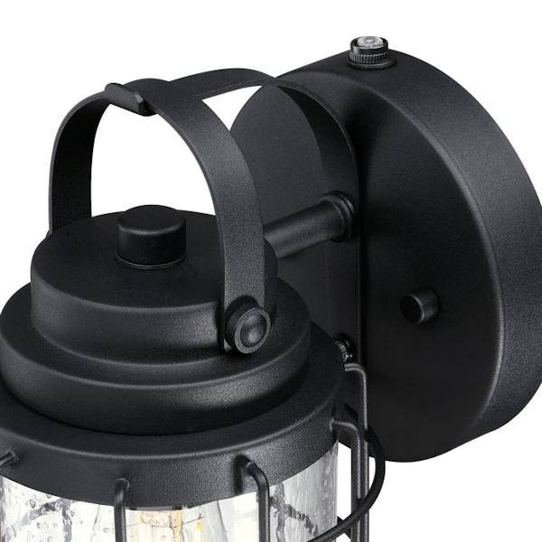 1 Light Textured Black Clear Seeded Glass Outdoor Dusk to Dawn Wall Light Fixture 2