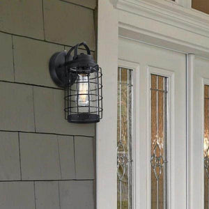 1 Light Textured Black Clear Seeded Glass Outdoor Dusk to Dawn Wall Light Fixture 3
