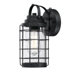 1 Light Textured Black Clear Seeded Glass Outdoor Dusk to Dawn Wall Light Fixture 1