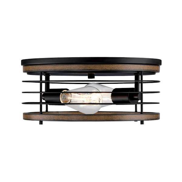13" 2 Light Matte Black Flush Mount Barnwood Accents Light Fixture 2