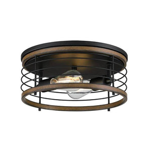 13" 2 Light Matte Black Flush Mount Barnwood Accents Light Fixture 1