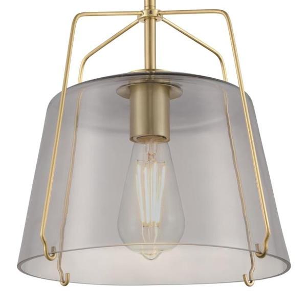 1 Lamp Champagne Brass Smoke Grey Glass Pendant Light Fixture 2