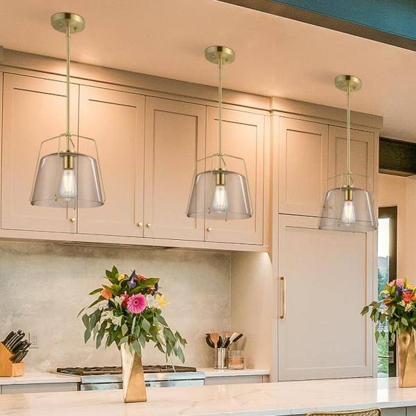 1 Lamp Champagne Brass Smoke Grey Glass Pendant Light Fixture 3