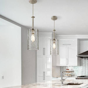 1 Lamp Industrial Steel Clear Hammered Glass Mini Pendant Light Fixture 3