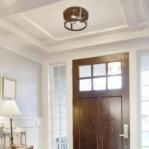 14" 2 Light Barnwood Galvanized Steel Accents Flush Mount Light Fixture 3